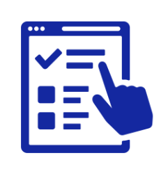 dark blue graphic image of a hand filling out a survey on a tablet representing IMS survey capabilities 
